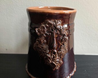 Vintage Figural Face Tankard Brown Glazed Earthenware Ceramic Decorative Display Piece