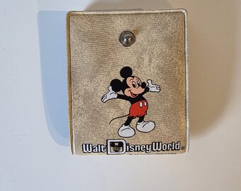 Vintage Walt Disney World Mickey Mouse Snap Wallet Card Holder Brown Vinyl Disney Park Souvenir