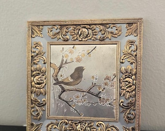 Vintage Japanese Musical Wall Plaque Bird & Blossom Design Plays Amazing Grace