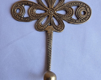 Set of 3 Brass Wall Hooks Butterfly or Floral Vintage Style Decorative Coat Hooks