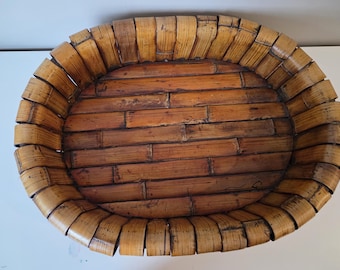 Vintage Woven Bamboo Serving Tray | Mid-Century Boho Decor
