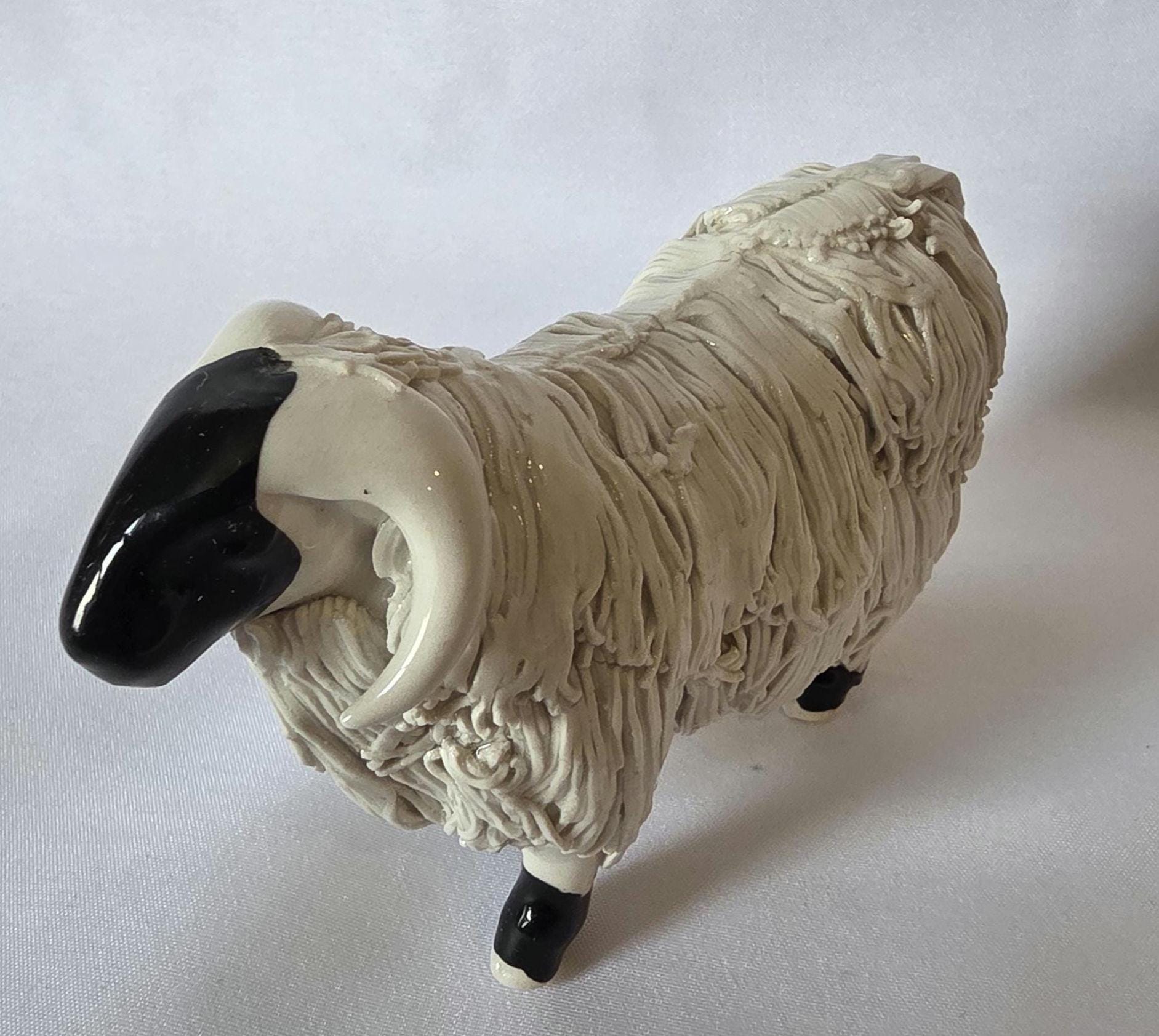 Vintage Handmade Ceramic Sheep Figurine – Textured Wool Farmhouse Decor ...