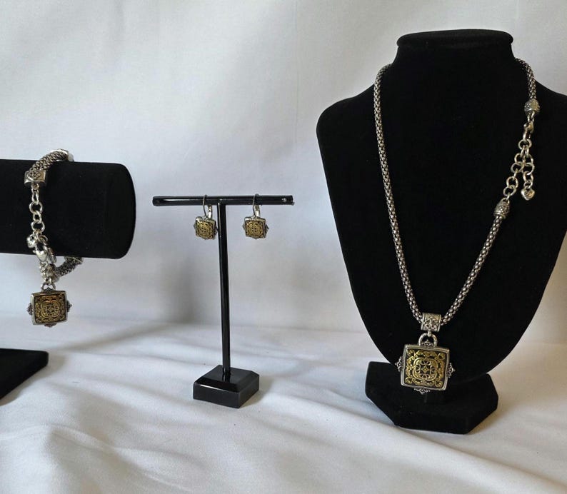 Brighton Two Tone Jewelry Set Necklace Bracelet Earrings Filigree Charm image 1