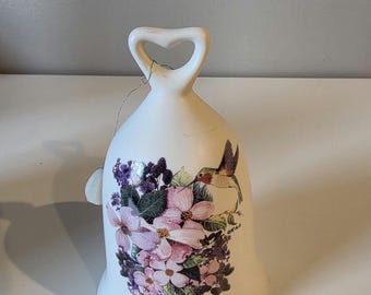 Vintage South Carolina Souvenir Ceramic Bell Heart Handle Floral State Collectible w/ Box