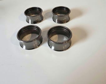 Vintage Silver Tone Beaded Napkin Rings Set of 4 | Classic Formal Table Setting | Wedding Holiday Table Decor