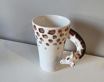 Vintage Giraffe Handle Mug Sherwood Brands Tall Latte Coffee Cup Safari Animal Novelty Mug