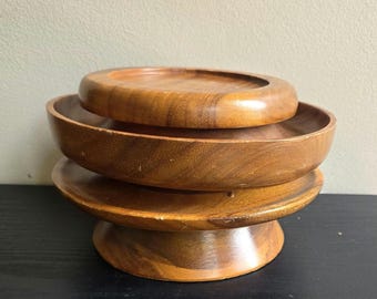 Vintage Wooden Lazy Susan Serving Tray Rotating Turntable Bowl Mid Century Table Centerpiece