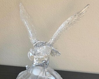 Vintage Crystal Eagle Figurine on Faceted Base Clear Glass Bird of Prey Statue Collectible Home Decor