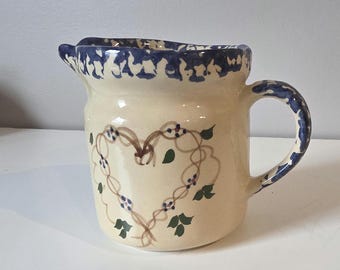 Vintage Spongeware Heart Pitcher | Blue Spatterware Creamer