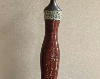Vintage Modern Ceramic Female Figurine Sculpture – Red Textured Glaze – Made in Philippines