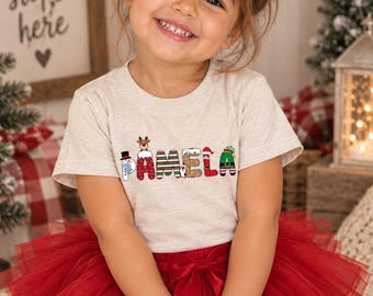 Personalized Christmas Name Shirt for Kids, Custom Toddler Holiday Tee