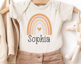 Spersonalizowany jednoczęściowy kombinezon z imieniem w tęczy, spersonalizowany jednoczęściowy kombinezon dla niemowląt, jednoczęściowy kombinezon w tęczy w stylu boho