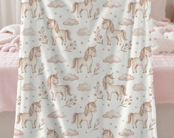 Kocyk dla niemowląt z jednorożcem, neutralny kocyk do pokoju dziecięcego, pluszowy welurowy kocyk do łóżeczka, prezent dla dziewczynki, przytulny kocyk z jednorożcem, kocyk dla malucha