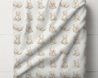 Kocyk dla dziecka z misiem, neutralny kocyk do pokoju dziecięcego, pluszowy welurowy kocyk do łóżeczka, przytulny prezent na baby shower, pościel dla dziecka z misiem, kocyk dla malucha