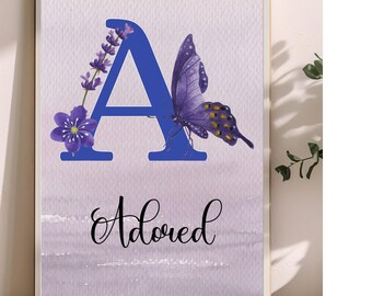 Zestaw dekoracji ściennych do pokoju dziecięcego z motywem motyli, wydruki afirmacji i pism świętych, dekoracja ścienna z inicjałami, dekoracja motyli dla dziewczynki, alfabet od A do Z.