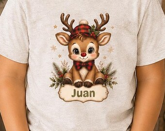 Personalized Boy Christmas Reindeer Tee, Custom Name Holiday Shirt (Toddler)