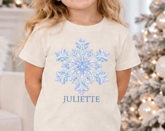 Personalized Snowflake Toddler Shirt, Custom Name Christmas Tee, Winter Gift for Girls