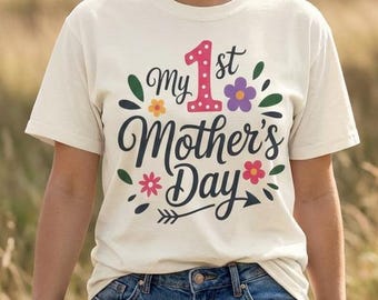 Koszulka z okazji mojego pierwszego Dnia Matki, Koszulka z okazji pierwszego Dnia Matki, Prezent dla młodej mamy, Koszulka z okazji pierwszego dnia mamy, Prezent dla niej na Dzień Matki, Koszulka z motywem kwiatowym dla mamy