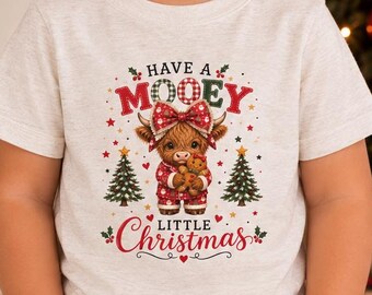 Highland Cow Christmas Toddler Shirt, Girls Holiday Tee, Mooey Little Christmas