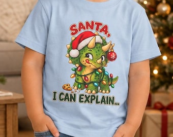 Christmas Toddler Dinosaur Shirt, Santa I Can Explain Triceratops Funny Tee