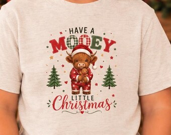Highland Cow Christmas Shirt for Kids, Moody Little Christmas Tee, Toddler Holiday Shirt, Cute Cow Christmas Outfit
