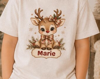 Personalized Toddler Christmas Reindeer Name Tee, Hoodie