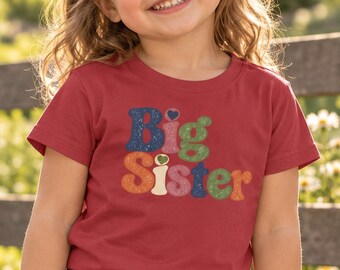 Big Sister Toddler Shirt, Retro Sibling Announcement Tee, Girls Pregnancy Reveal Shirt