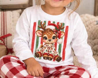 Christmas Reindeer Shirt, Baby Bodysuit & Toddler Long Sleeve Tee, Kids Holiday Reindeer Outfit