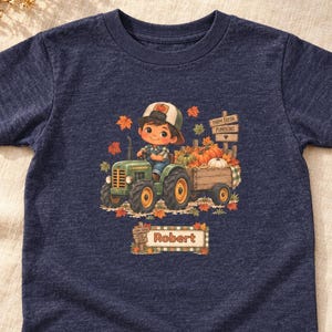 Personalized Pumpkin Tractor Toddler Shirt, Fall Farm Kid Tee
