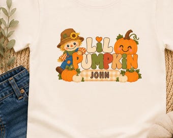 Personalized Little Pumpkin Toddler Shirt, Infant Fall Scarecrow Boys Tee