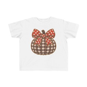 Girls Gingham Pumpkin Tee with Polka Dot Bow, Autumn Toddler Shirt image 6
