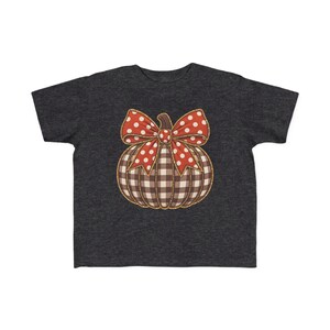 Girls Gingham Pumpkin Tee with Polka Dot Bow, Autumn Toddler Shirt image 9