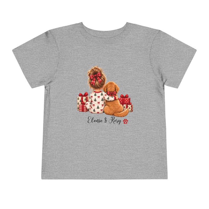 Personalized Toddler Christmas Shirt, Girl and Dog Holiday Tee, Custom Name Christmas Gift, Matching Pet Lover Shirt image 11
