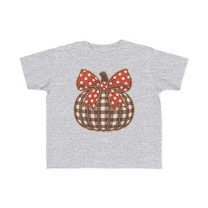 Girls Gingham Pumpkin Tee with Polka Dot Bow, Autumn Toddler Shirt image 7