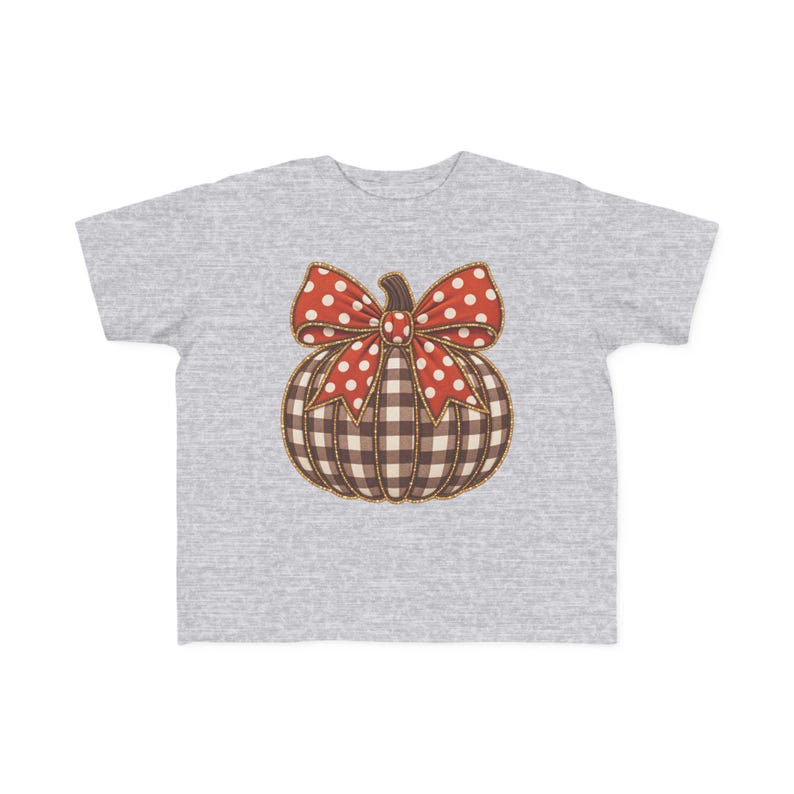 Girls Gingham Pumpkin Tee with Polka Dot Bow, Autumn Toddler Shirt image 7