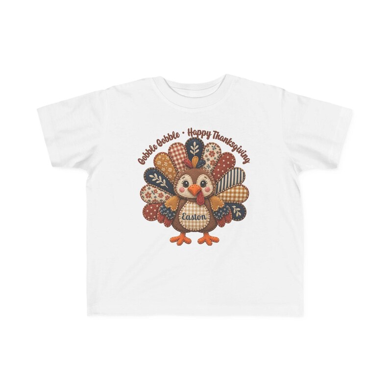 Personalized Quilted Turkey Thanksgiving Shirt, Custom Name Patch Tee (Infant/Toddler) image 9