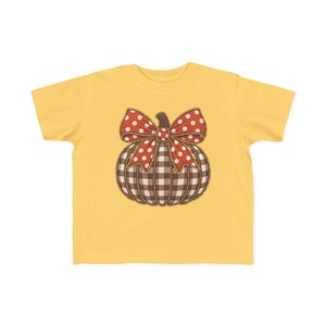 Girls Gingham Pumpkin Tee with Polka Dot Bow, Autumn Toddler Shirt image 8