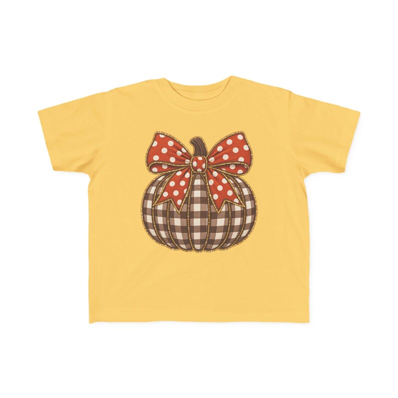 Girls Gingham Pumpkin Tee with Polka Dot Bow, Autumn Toddler Shirt image 8