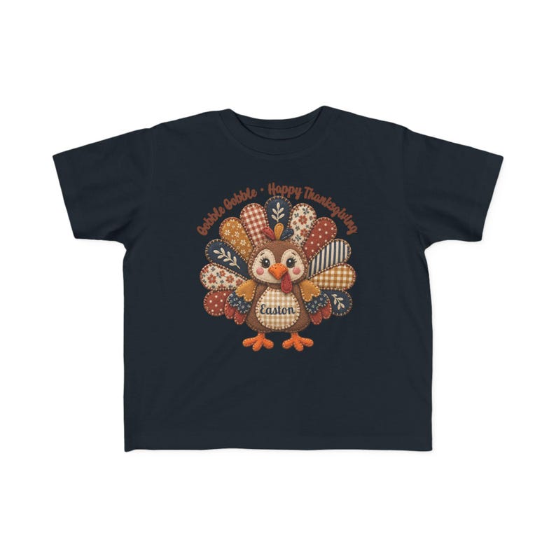 Personalized Quilted Turkey Thanksgiving Shirt, Custom Name Patch Tee (Infant/Toddler) image 11