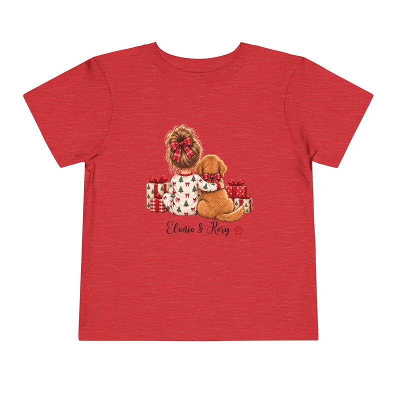 Personalized Toddler Christmas Shirt, Girl and Dog Holiday Tee, Custom Name Christmas Gift, Matching Pet Lover Shirt image 12