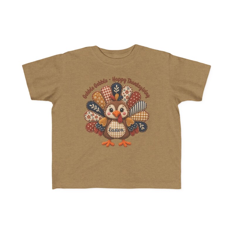 Personalized Quilted Turkey Thanksgiving Shirt, Custom Name Patch Tee (Infant/Toddler) image 10