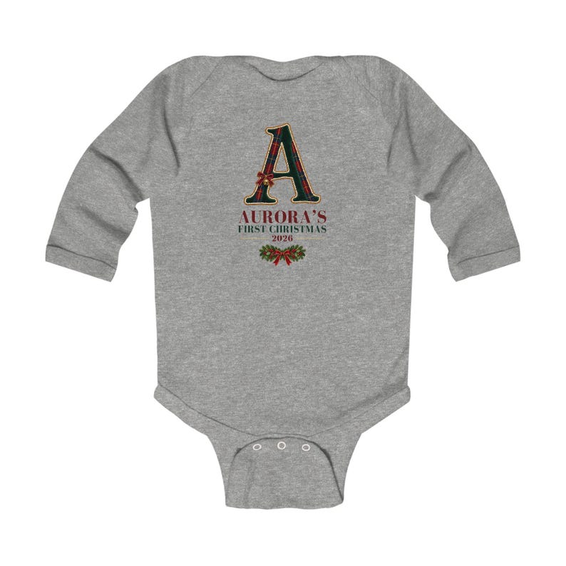Personalized Baby First Christmas Bodysuit, Plaid Initial & Name image 5