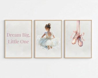 Zestaw 3 dekoracji ściennych do pokoju dziecięcego z baletnicą, nadruki z baletnicą, neutralny różowy wystrój pokoju dla dziewczynki, baletnice, tutu, dekoracje do pokoju dziecięcego do druku
