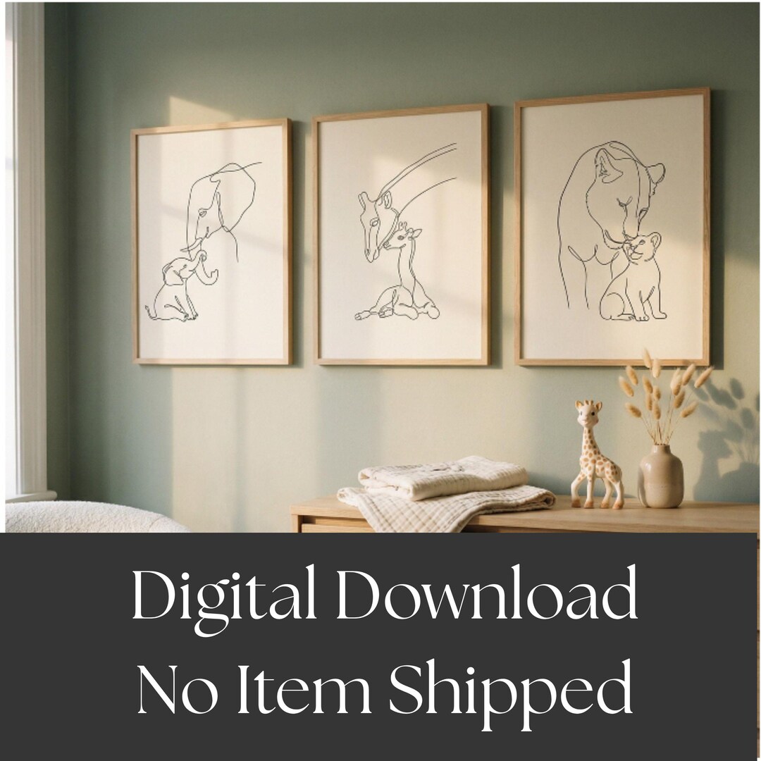 Safari Nursery Wall Art Set of 3 | Mama and Baby Animal Prints ...