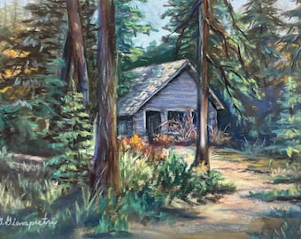 Ensemble original de peintures pastel – oeuvre d'art de la cabine signée Thelma Giampietri (encadré)