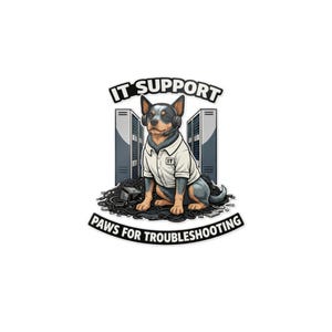Blue Heeler IT Support Sticker, Paws for Troubleshooting, Funny ACD Tech Gift for Sysadmin, Network Engineer, Developer, Laptop, Hard Hat