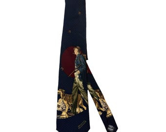 Corbata de seda para hombre estilo Norman Rockwell de los años 90, con estampado de perros de caza (Saturday Evening Post)