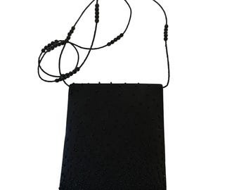 Jessica McClintock Evening Bag Womens SM Black Beaded Satin Cocktail Vintage 90s