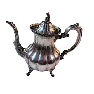 Vintage MCM Silverplate Coffee Pot Ornate Victorian Style Teapot Baroque Decorative Serveware