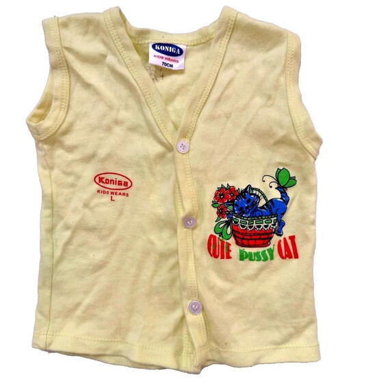 Vintage Koniga Kids Wears Yellow Cat Print Vest (70CM)